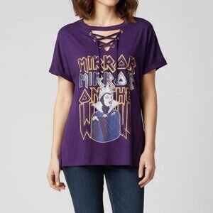 Disney Boutique‎ Women's Evil Queen T-Shirt Purple Lattice Cutout Lace-Up Size L